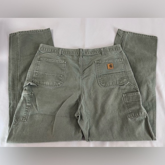 Rare Vintage CARHARTT Zip Fly Dungaree Straight Denim Jeans 90s Green Size 40x34 - Picture 5 of 6
